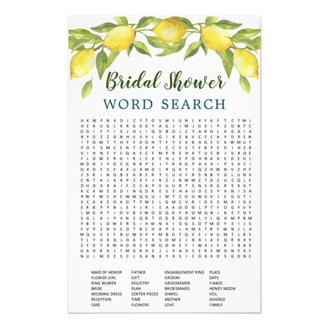 Flyer Paper Lemons Word Search Bridal Shower Game Zazzle Bridal