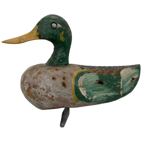 Folk Art Hand Carved Wood Duck Decoy Primitive Antique Wooden Duck