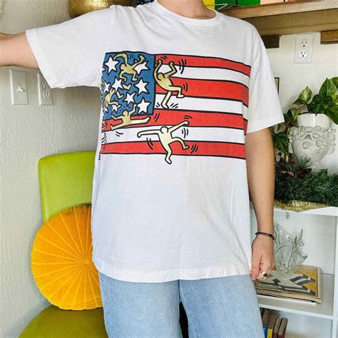 White Uniqlo Keith Haring American Flag Ballet Shirt Gem