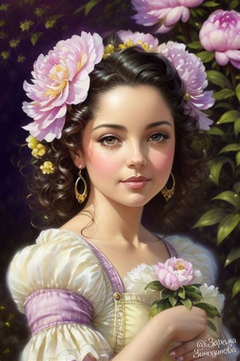 Beautiful Fairies Romantic Girl Flower Art Images Dahlia Art Girl