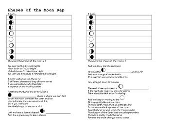 Phases of the Moon Rap Lyrics by Megan Hart | Teachers Pay Teachers