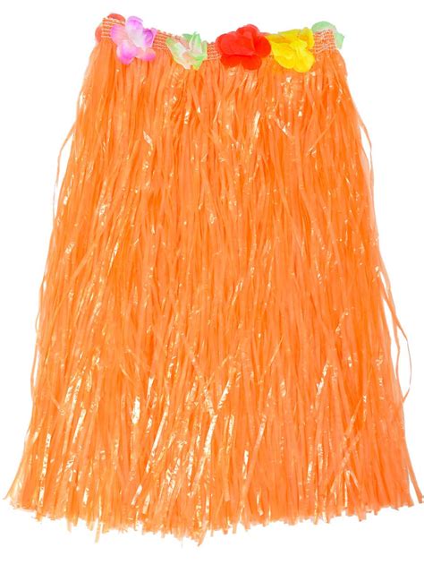 Orange Hawaiian Grass Look Skirt Hawaiian Luau Costume Skirt