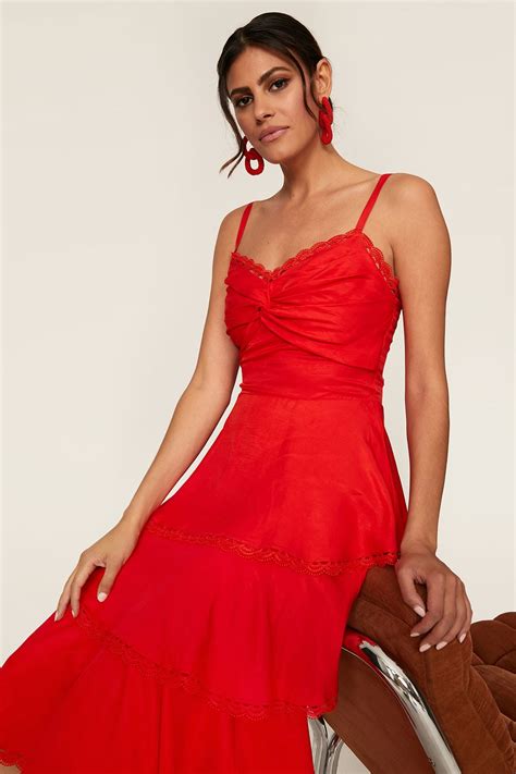 Red Tiered Midi Dress By Marchesa Notte Rent The Runway