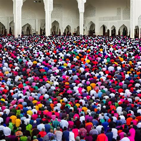 Una Gran Multitud De Personas En Una Mezquita Con Muchos Colores