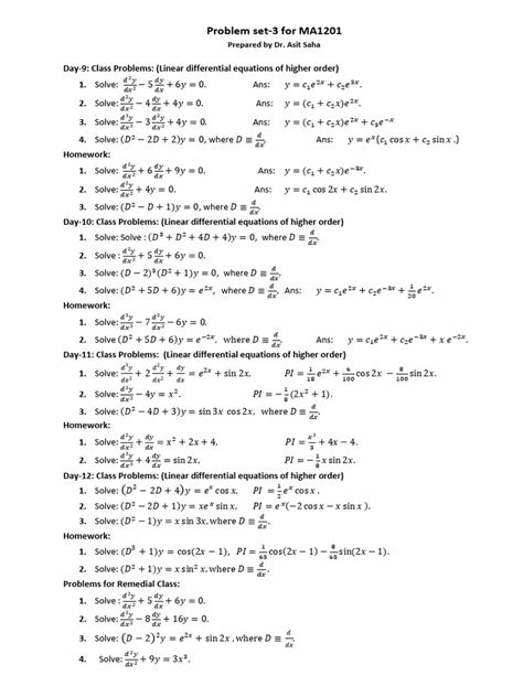 Differential Equation Problems 3 Pdf Differential Equations Equations