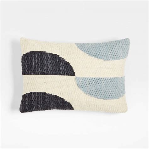 Modern Crescent Kilim 22 X15 Mist Blue Throw Pillow With Feather