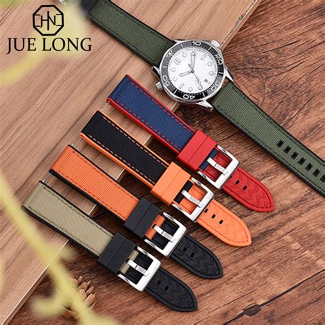 New Design Hybrid Fkm Canvas Nylon Watch Strap Mm Mm High Quality