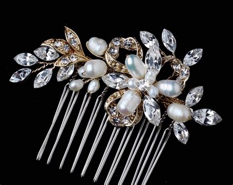 Crystal And Pearl Bridal Hair Comb Freshwater Pearl Wedding Etsy