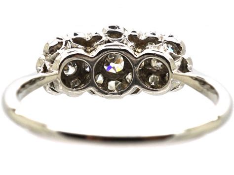 Edwardian 18ct White Gold And Platinum Triple Cluster Diamond Ring 635w