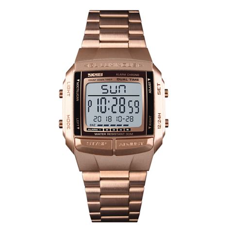 Skmei Men S Digital Watch In Rose Gold Chain Square Dial