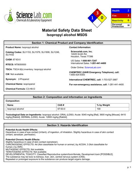 Science Lab Sds Sheets