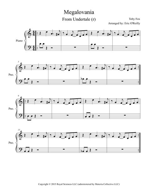 Megalovania Arr Eric O Reilly Sheet Music Toby Fox Easy Piano