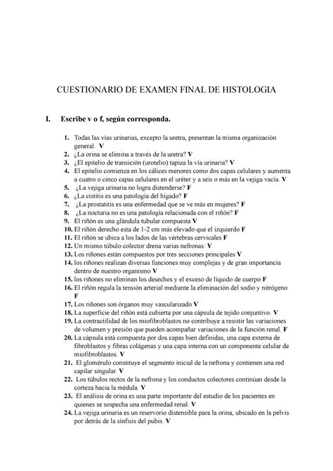 Cuestionario Examen Final Histo Ii Cuestionario De Examen Final De