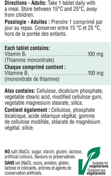 Jamieson Vitamin B1 Thiamine 100 Mg 100 Tablets