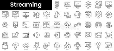 Set Of Outline Streaming Icons Minimalist Thin Linear Web Icon Set