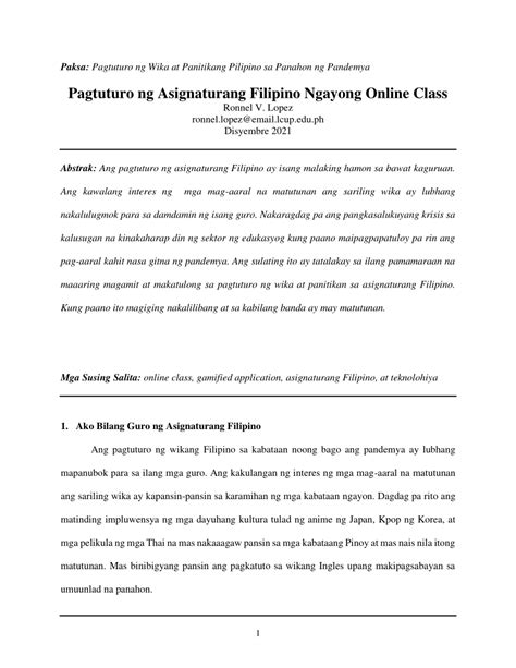 Pdf Pagtuturo Ng Asignaturang Filipino Ngayong Online Class