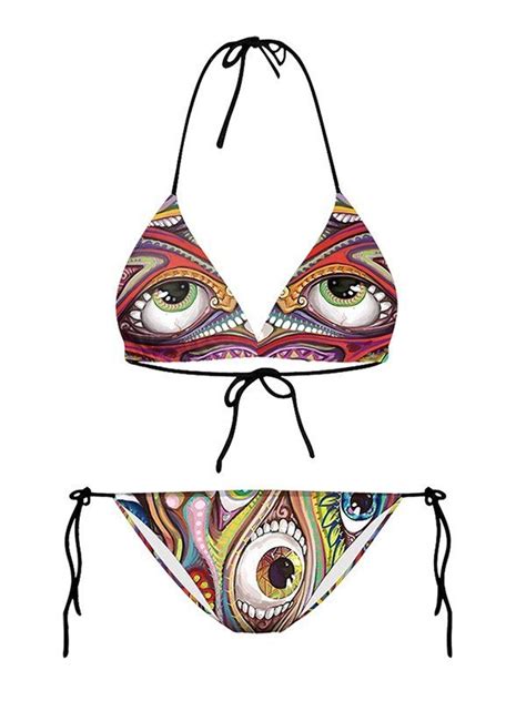 Emmiol Kostenloser Versand Neckholder Bikini Set Mit Augenaufdruck