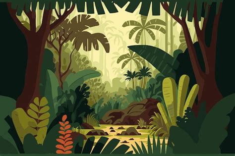 Fond De Jungle Illustration De Dessin Animé De Couleur Plate