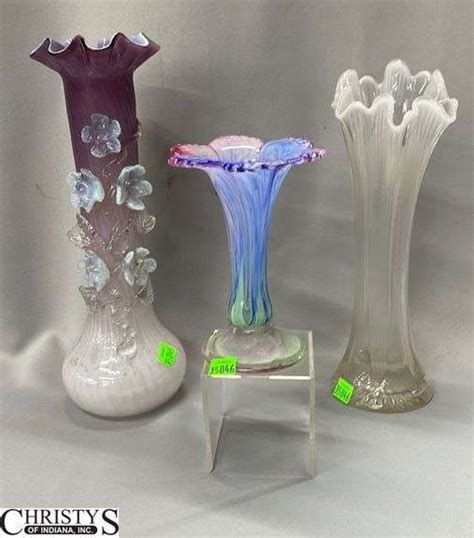 3 Antique Art Glass Vases Tallest 13 Christys