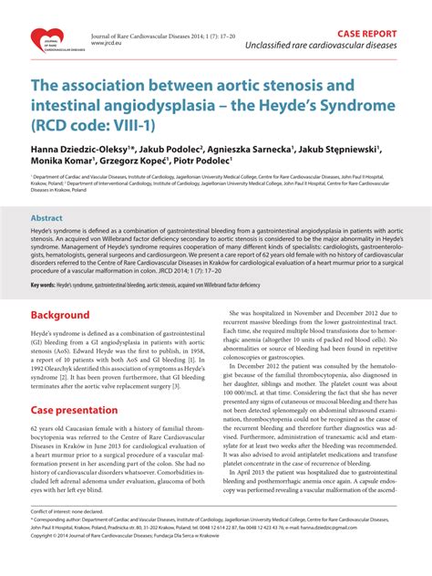 (PDF) The association between aortic stenosis and intestinal angiodysplasia – the Heyde’s ...