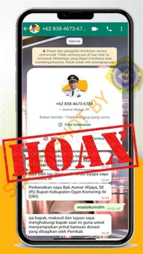 Salah Nomor Whatsapp Pj Bupati Ogan Komering Ilir Asmar Wijaya