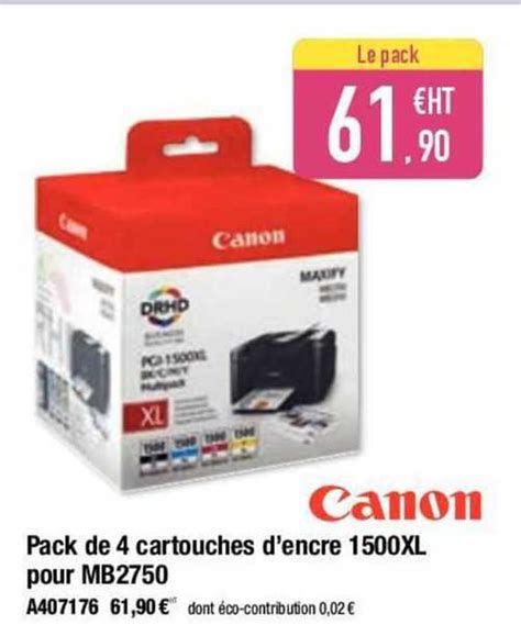 Promo Canon Pack De 4 Cartouches D Encre 1500xl Pour Mb2750 Chez