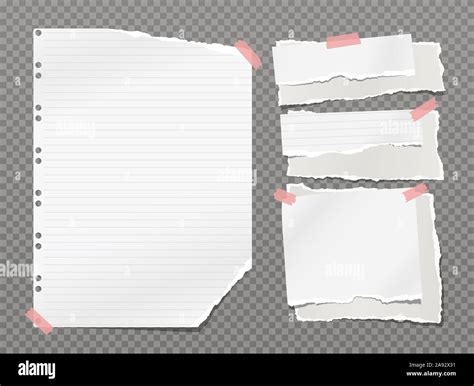 Set Of Torn White And Lined Note Notebook Paper Strips And Pieces