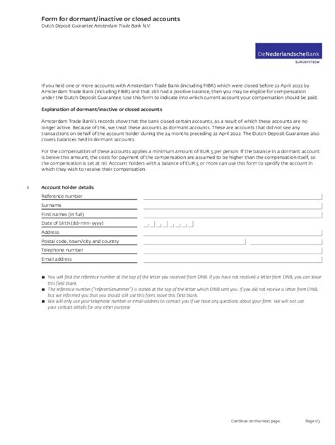 Fillable Online Form For Dormant Inactive Or Closed Accounts Fax Email