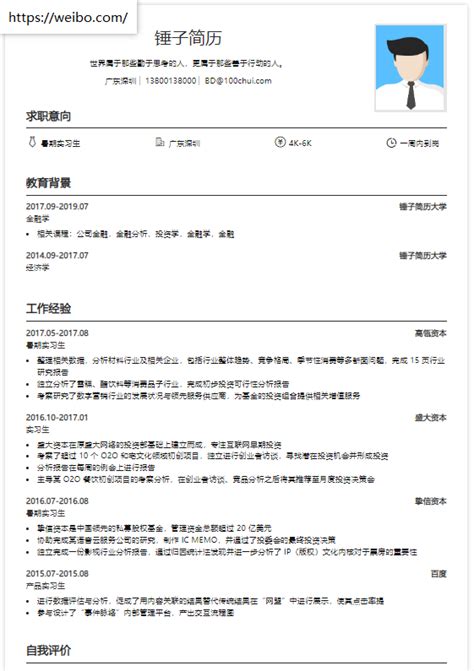 大学生简历模板（行研方向）在线简历案例 锤子简历 知乎