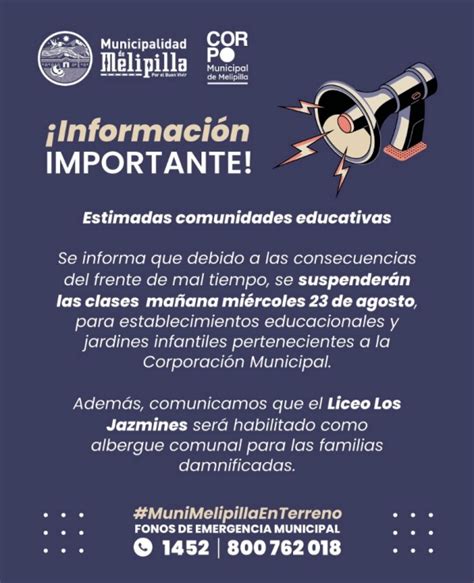 Melipilla Corporación Municipal de Educación informa Suspensión de