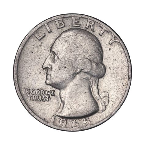 American Quarter Dollar Coin from 1965 Stock Photo - Image of whip ...