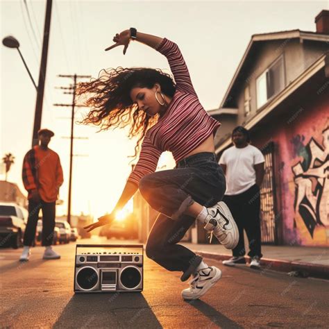 Premium AI Image | young person break dance near a ghetto blaster in ...