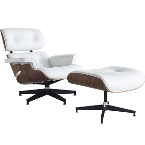 SILLÓN EAMES LOUNGE CHAIR OTTOMAN CUERO BLANCO Réplica Tendencia Home