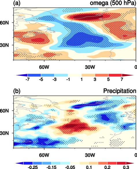 Regression Maps Of Spring 500 HPa Omega Unit 10 3 Pa S 1 And