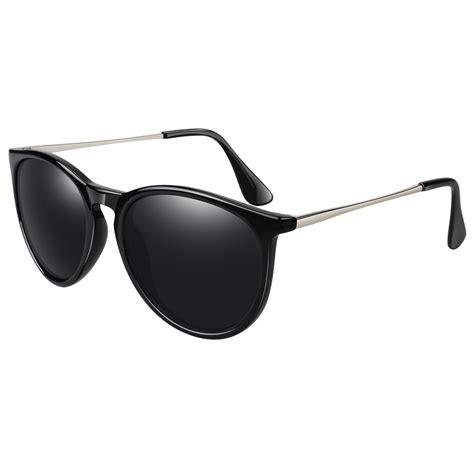 Linvo Round Polarized Black Sunglasses For Women Men Uv400 Vintage