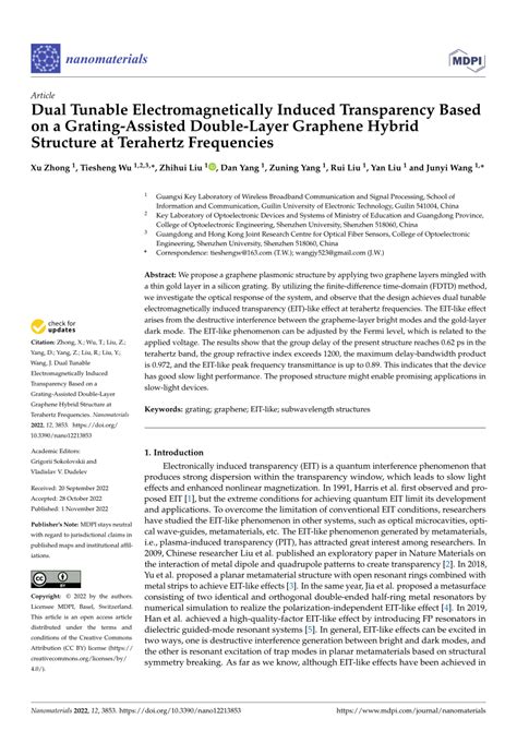 PDF Dual Tunable Electromagnetically Induced Transparency Based On A