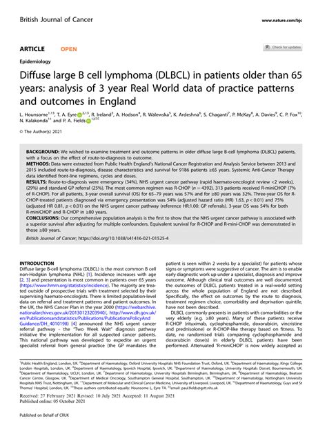 Pdf Diffuse Large B Cell Lymphoma Dlbcl In Patients Older Than