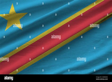 Democratic Republic Of The Congo Flag With Big Folds Waving Close Up