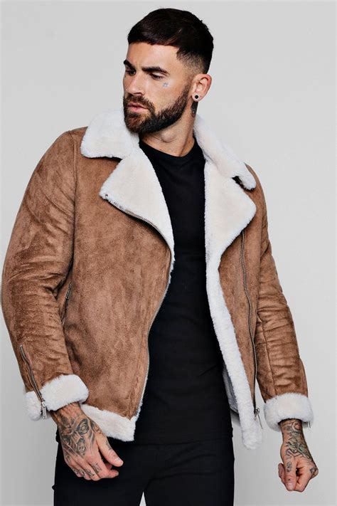 Faux Fur Lined Suede Aviator Jacket Denim Jacket With Fur Fur Jacket Mens White Denim Jacket