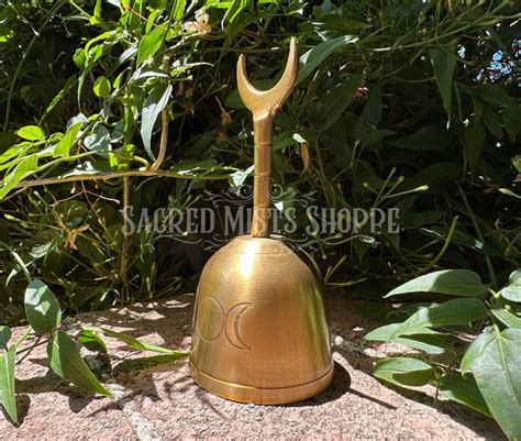 Melody Of The Moon Bell Triple Goddess Brass Altar Bell With Crescent Moon Handle For Ritual