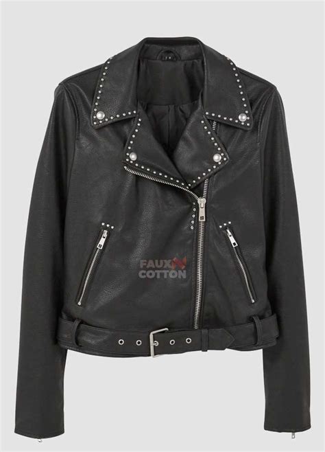 Mango Studded Black Biker Leather Jacket For Women