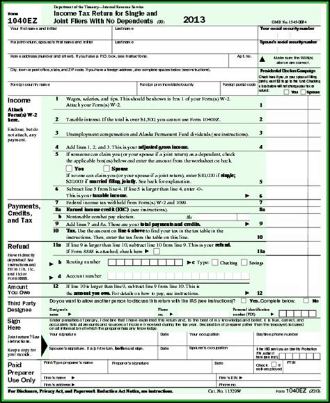 1040ez Worksheet Form