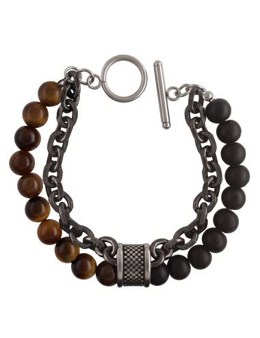 Pulsera Elastica Con Piedras Ojo De Tigre Y Onix Con Cadena