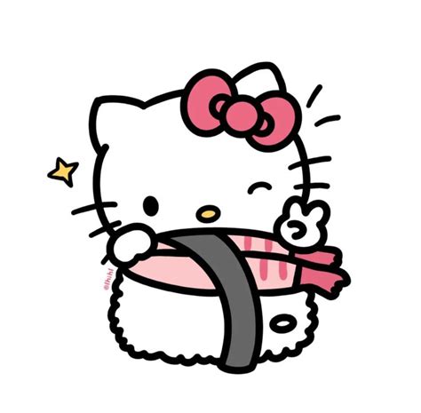 An Image Of Hello Kitty Eating Sushi