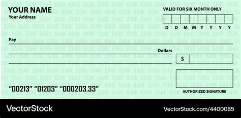 Bank check template Royalty Free Vector Image - VectorStock