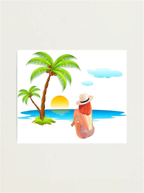 Impression photo Fond d été avec belle femme en bikini se faire bronzer sur la plage et