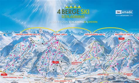 BERGFEX Piste Map Reiteralm Schladming Ski Amade Panoramic Map