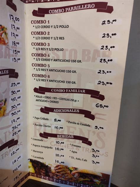 Carta Del Restaurante Rubens Carnes Y Tragos Arequipa