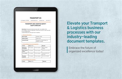 Transport And Logistics Safety Audit Checklist Template In Pdf Word