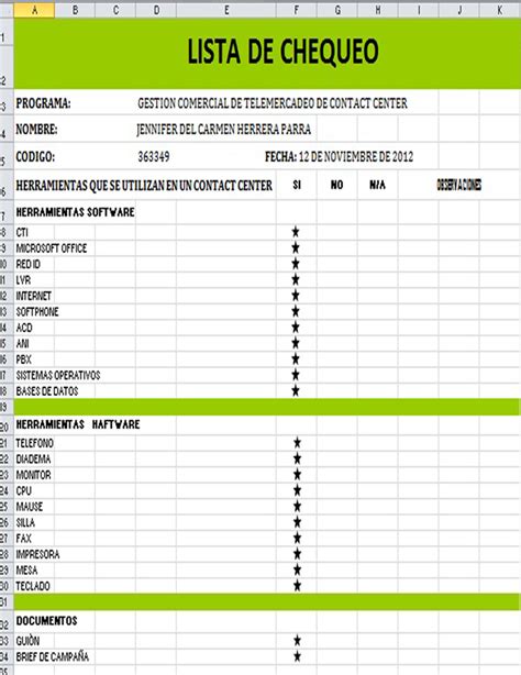 Lista De Chequeo Contact Center